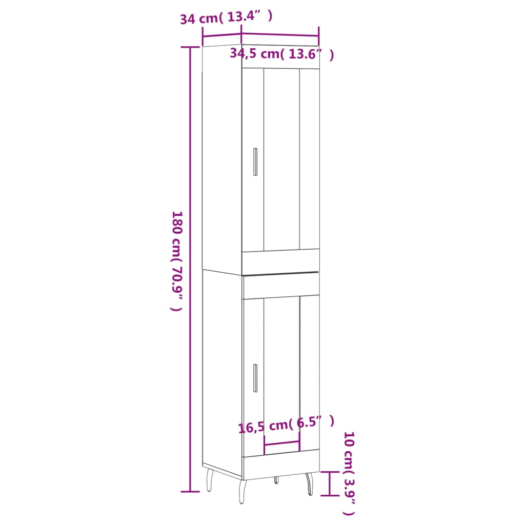 vidaXL Aparador alto madera contrachapada roble marrón 34,5x34x180 cm