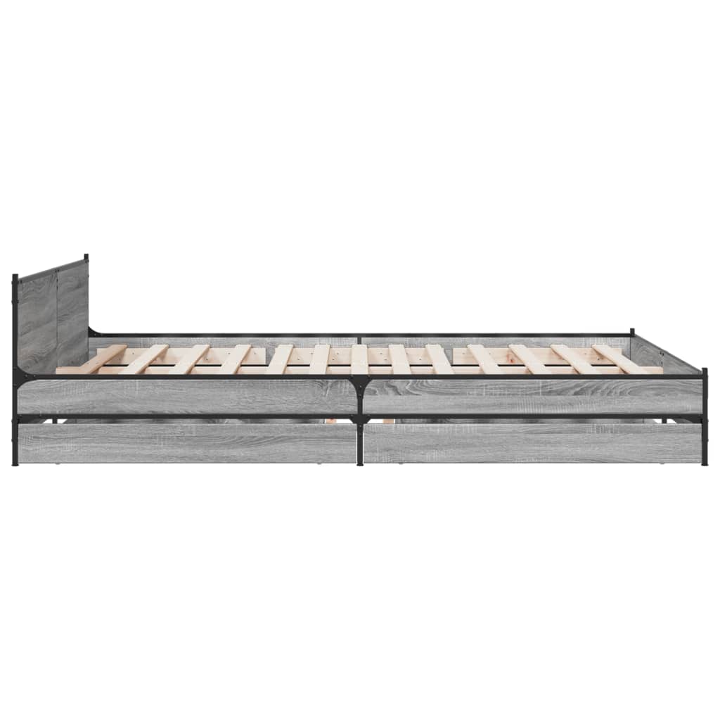 vidaXL Cama con cajones madera ingeniería gris Sonoma 160x200 cm