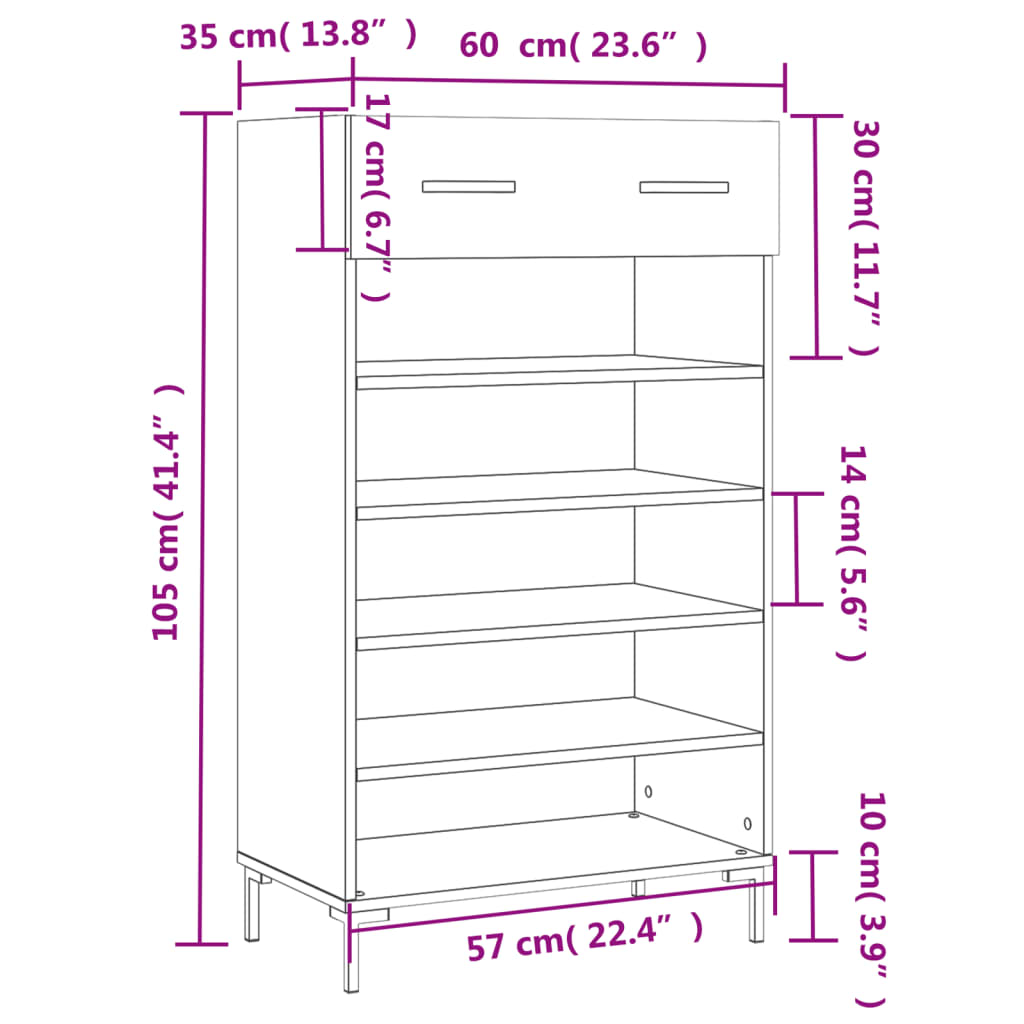 vidaXL Zapatero madera de ingeniería gris Sonoma 60x35x105 cm