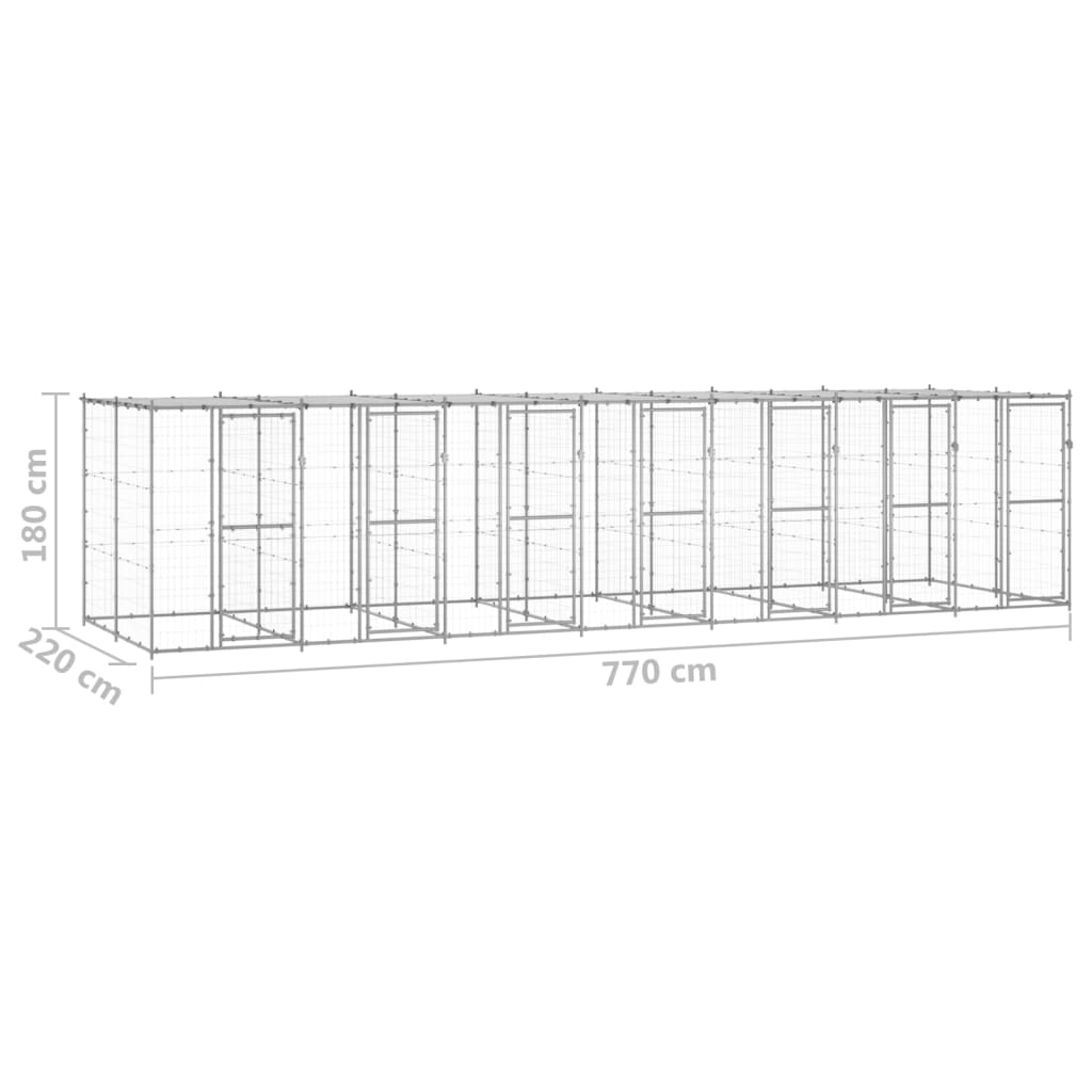 vidaXL Perrera de exterior de acero galvanizado con techo 16,94 m²