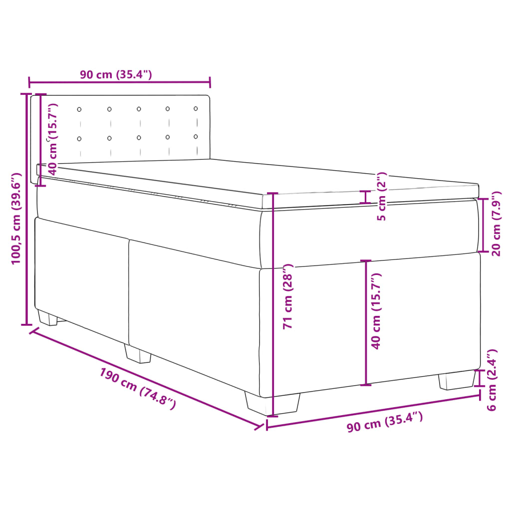 vidaXL Cama box spring con colchón cuero sintético negro 90x190 cm