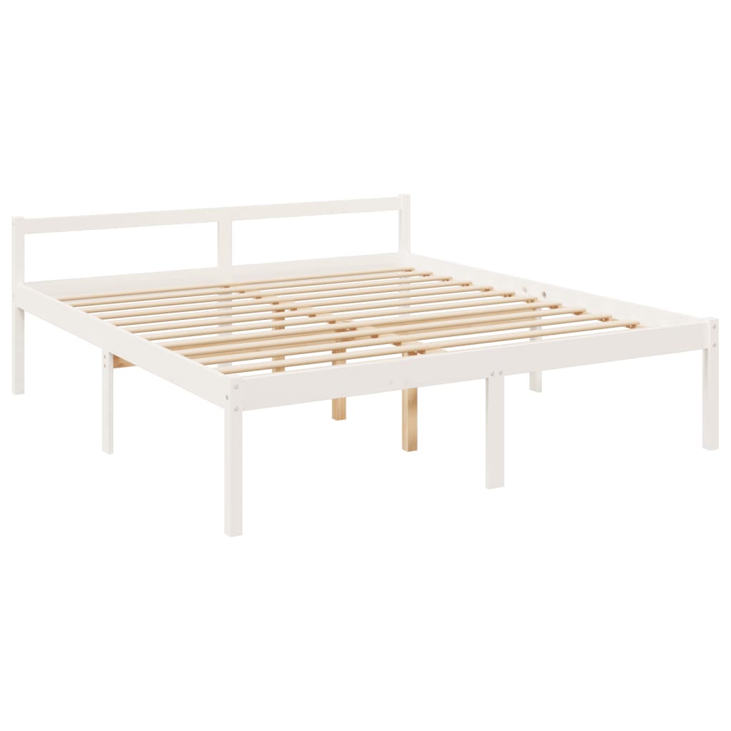 vidaXL Cama matrimonio personas mayores cabecero madera maciza blanco