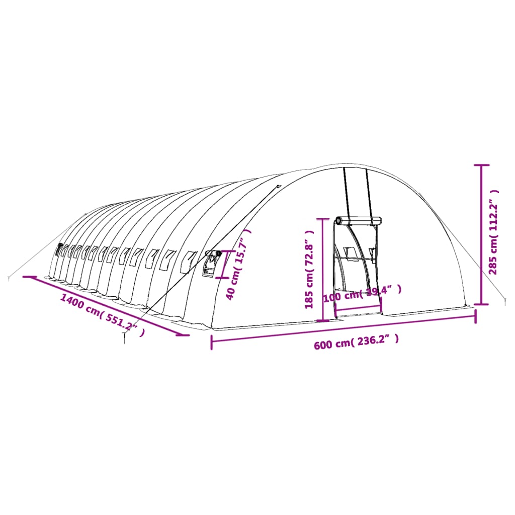 vidaXL Invernadero con estructura de acero verde 84 m² 14x6x2,85 m