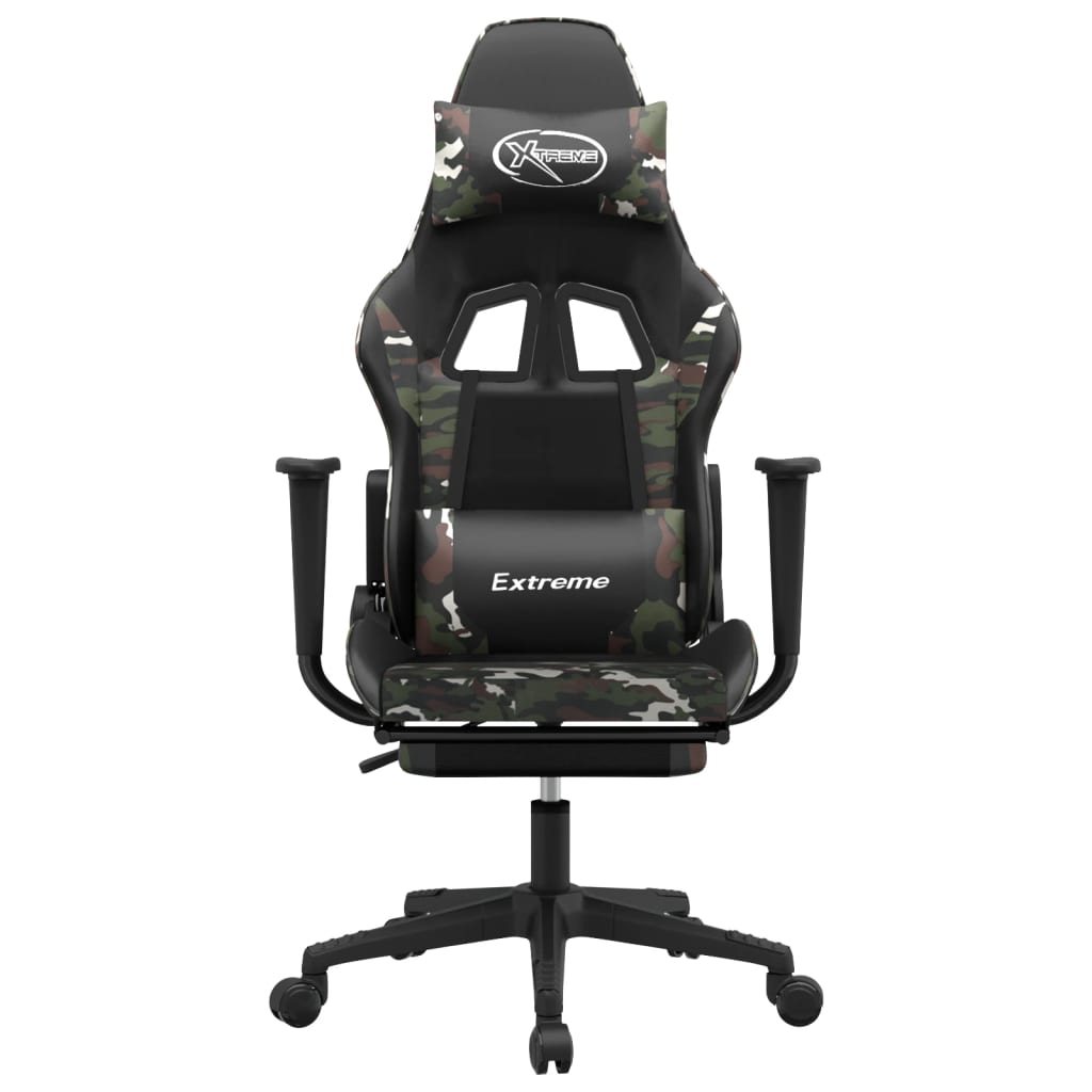 vidaXL Silla gaming con reposapiés cuero sintético negro camuflaje