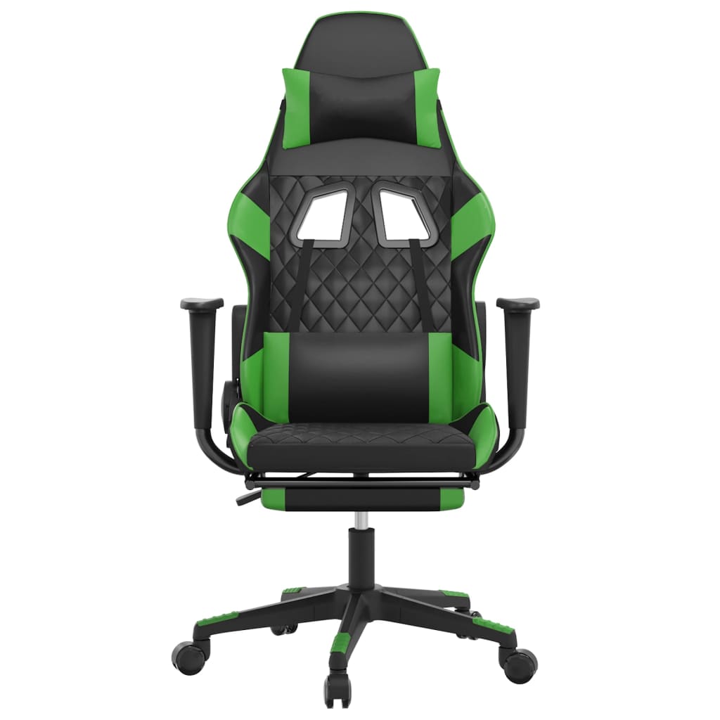 vidaXL Silla gaming de masaje y reposapiés cuero sintético negro verde