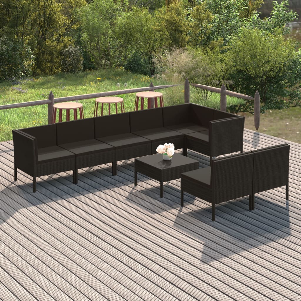 vidaXL Set de muebles de jardín 9 pzas y cojines ratán sintético negro