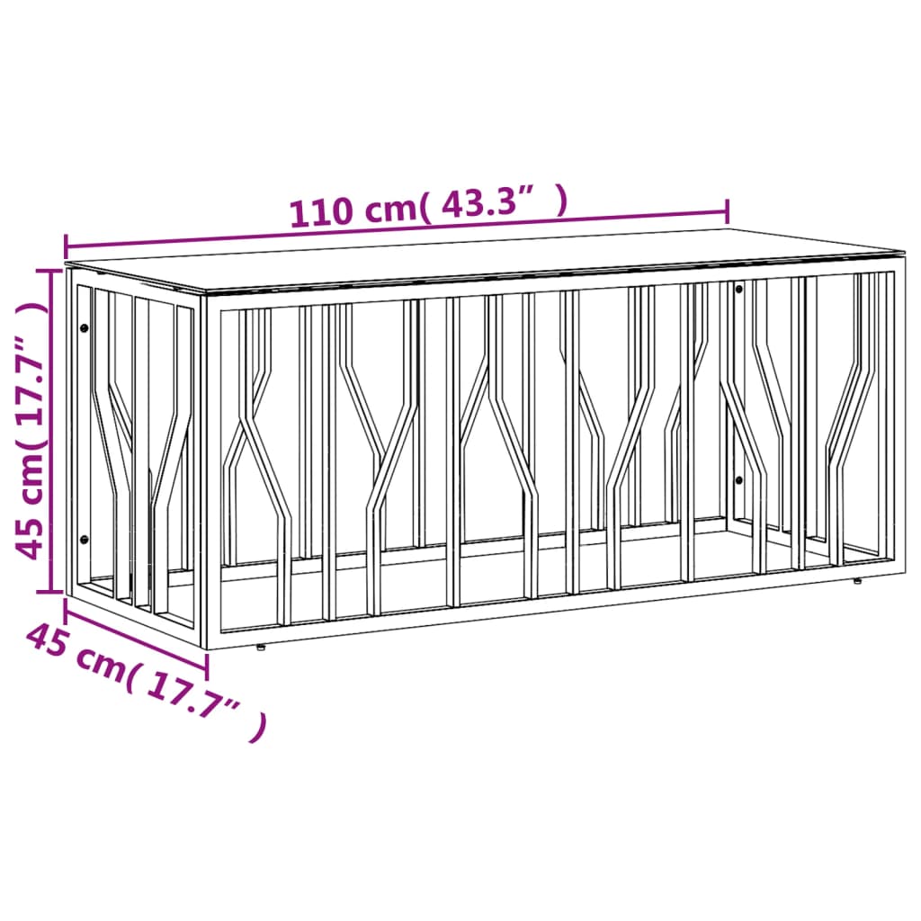 vidaXL Mesa de centro acero inoxidable y vidrio 110x45x45 cm