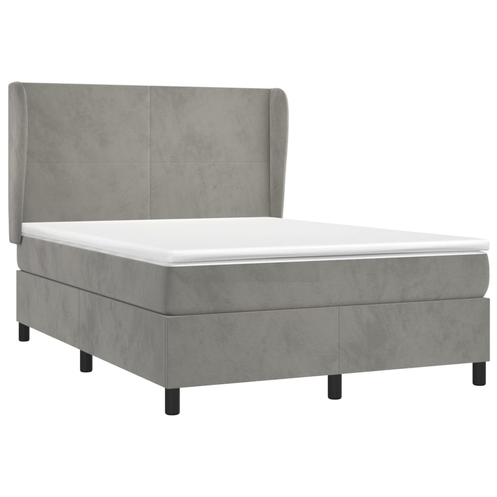 vidaXL Cama box spring con colchón terciopelo gris claro 140x190 cm