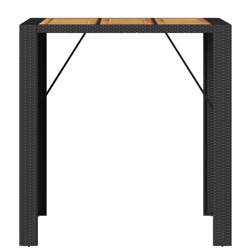 vidaXL Mesa alta jardín superficie madera ratán PE negro 105x80x110 cm