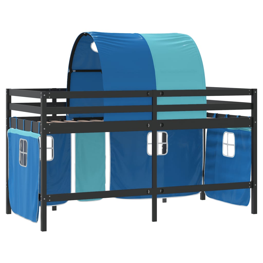 vidaXL Cama alta para niños con túnel madera pino azul 90x200 cm