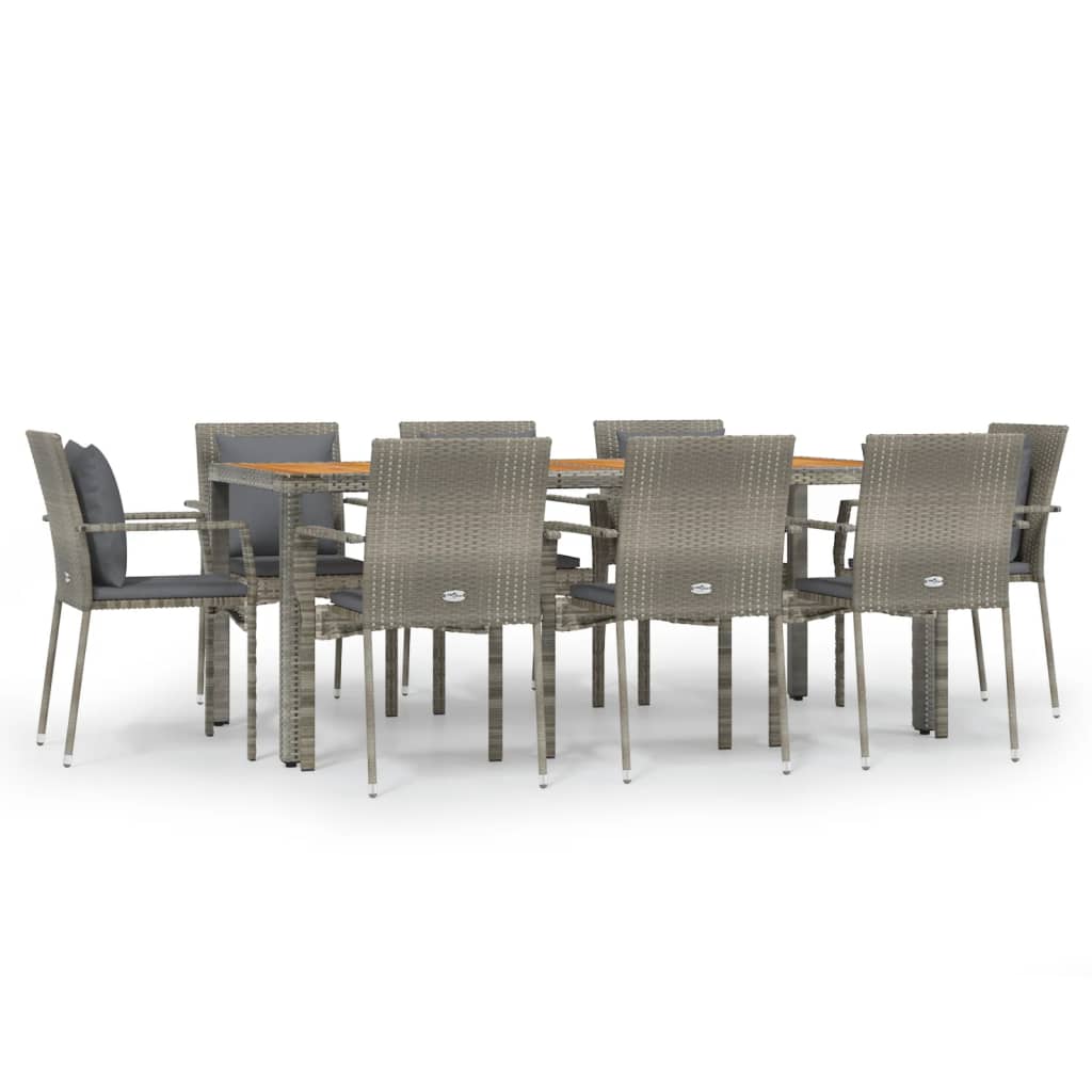 vidaXL Set comedor jardín 9 pzas y cojines ratán sintético gris