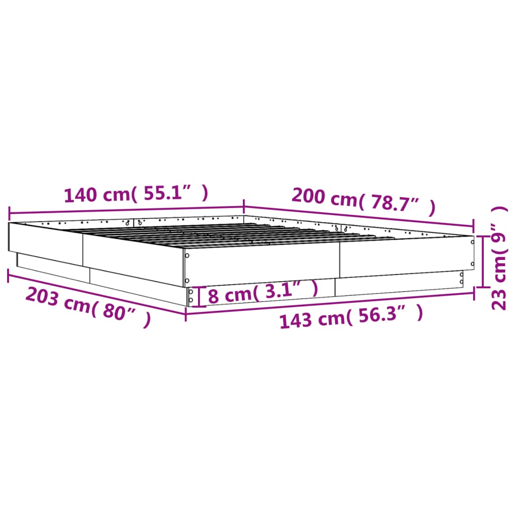 vidaXL Estructura de cama madera de ingeniería roble Sonoma 140x200 cm