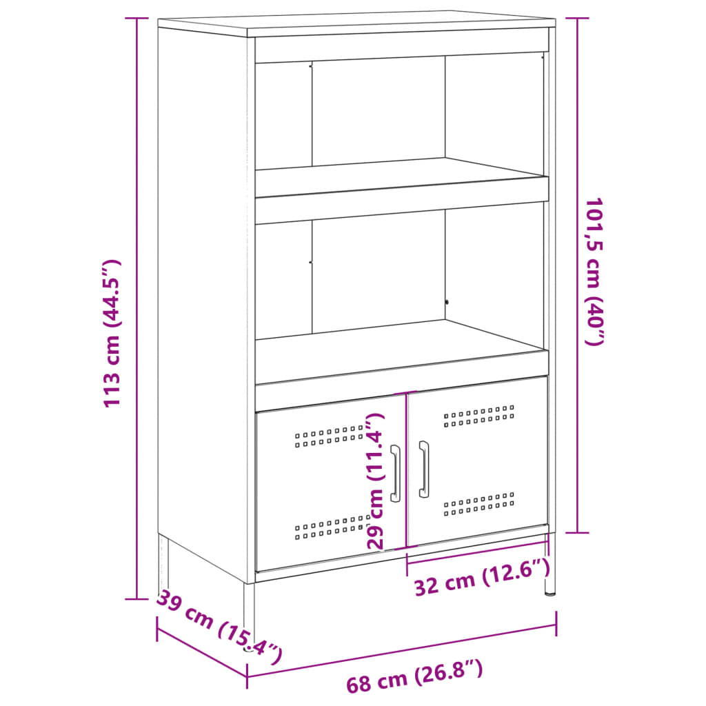 vidaXL Aparador de acero blanco 68x39x113 cm