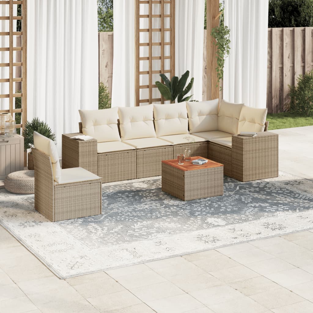 vidaXL Set sofás de jardín 7 piezas y cojines ratán sintético beige