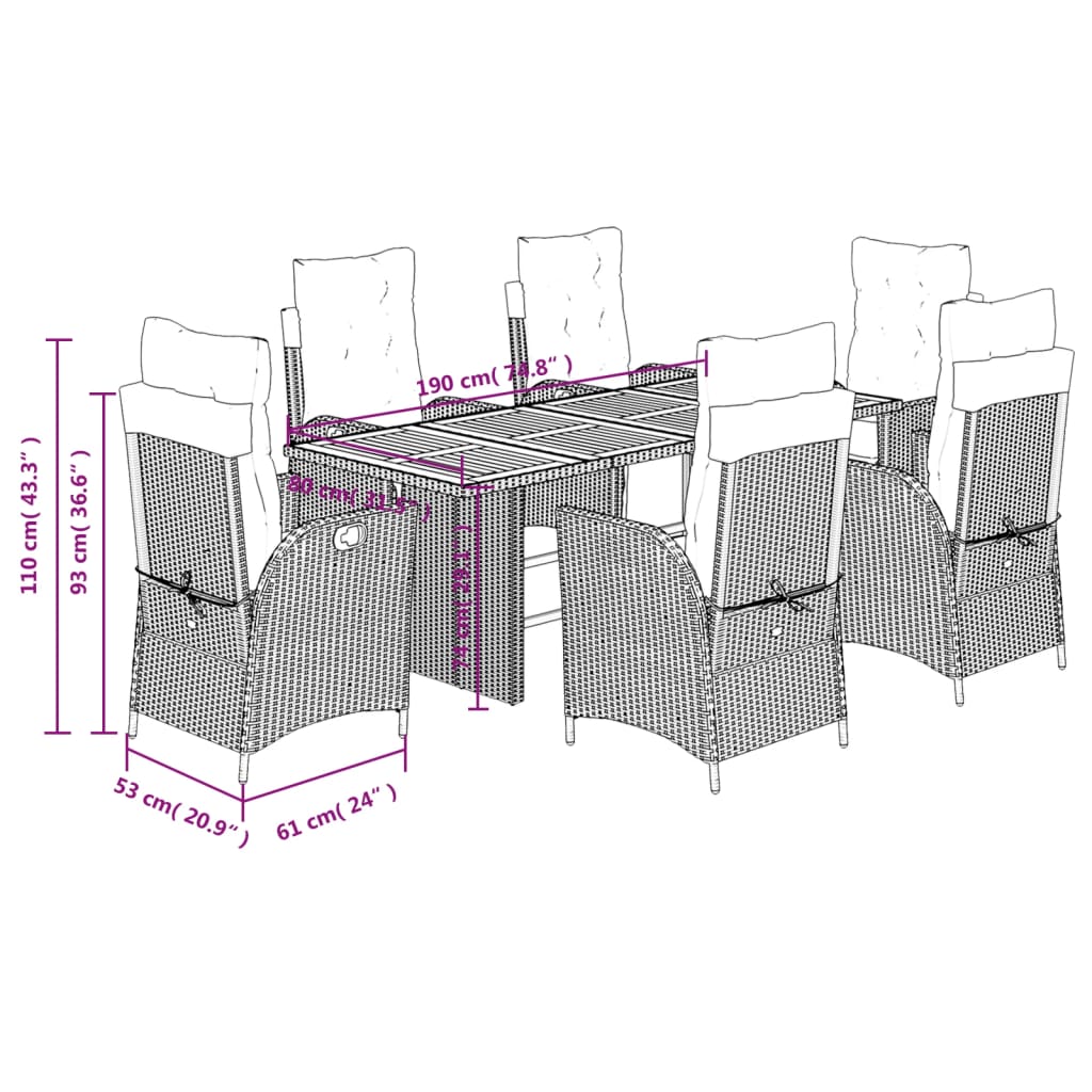 vidaXL Set comedor de jardín 7 pzas con cojines ratán sintético beige