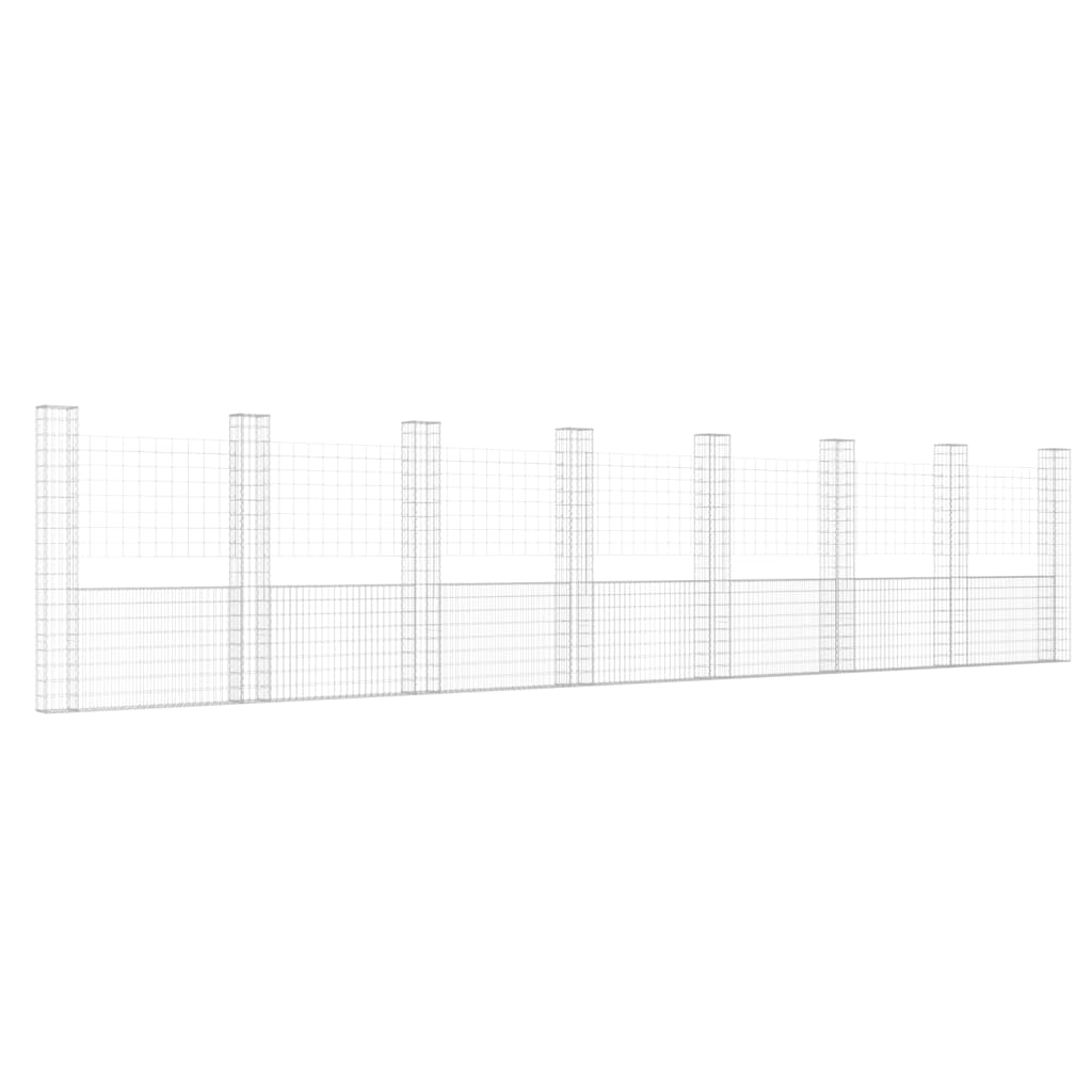 vidaXL Cesta de gaviones forma de U 8 postes de hierro 860x20x200 cm