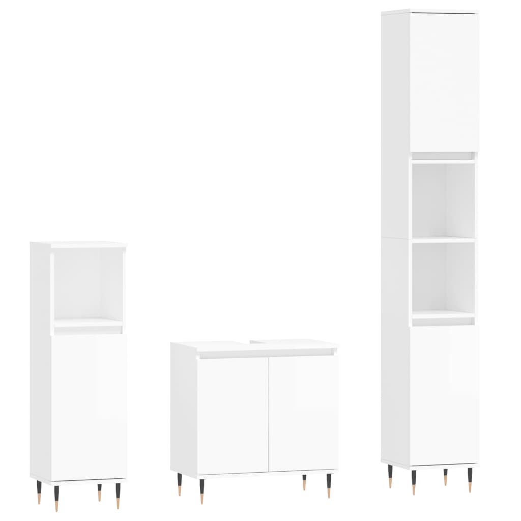 vidaXL Set muebles de baño 3 piezas madera contrachapada blanco brillo