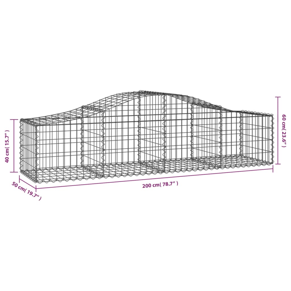 vidaXL Cestas de gaviones 5 uds forma de arco hierro 200x50x40/60 cm