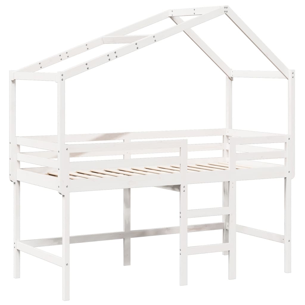 vidaXL Cama alta escalera y techo madera maciza pino blanca 80x200 cm