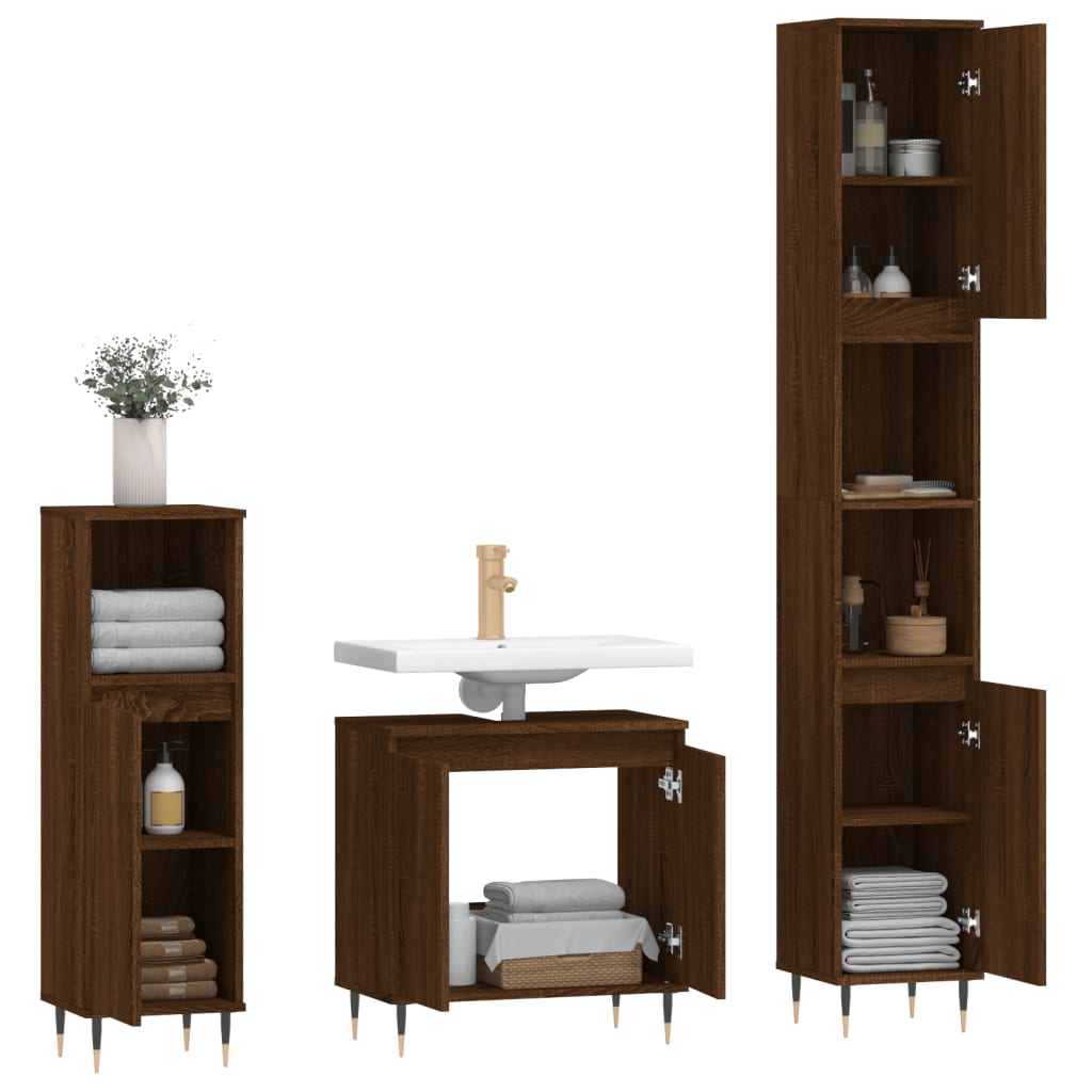 vidaXL Set de muebles baño 3 pzas madera contrachapada roble marrón