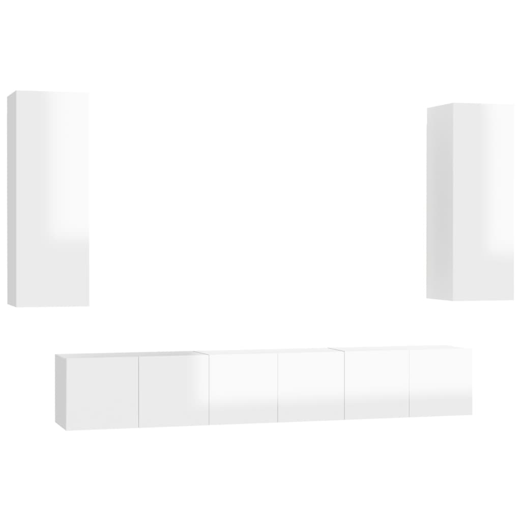 vidaXL Set de muebles de salón 5 pzas madera ingeniería blanco brillo