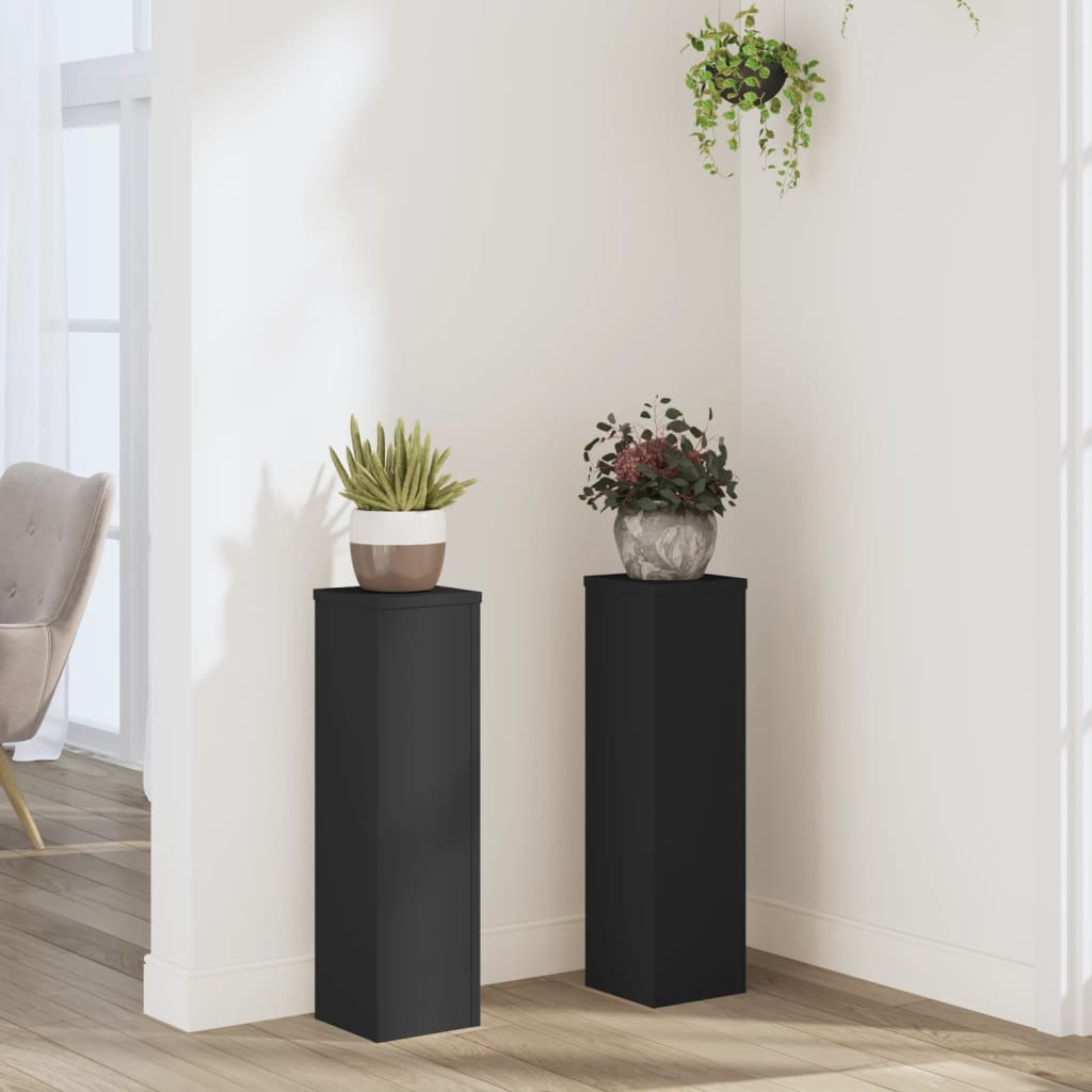 vidaXL Soporte de plantas 2 uds madera ingeniería negro 17x17x60 cm