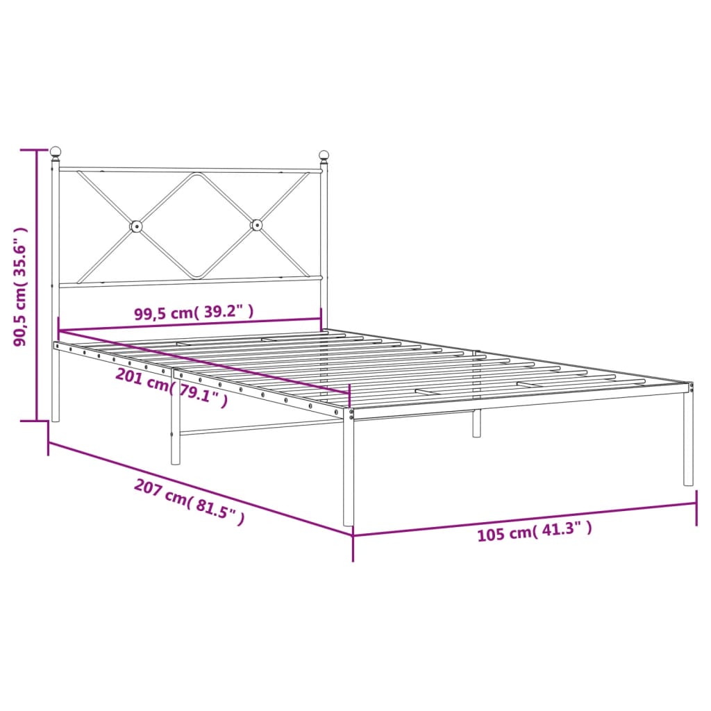 vidaXL Estructura cama sin colchón con cabecero metal blanco 100x200cm