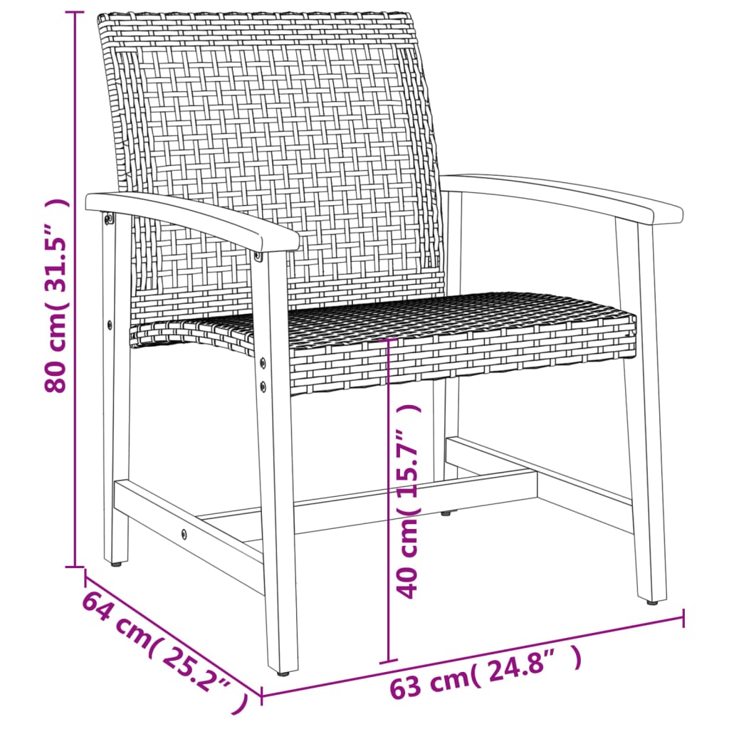 vidaXL Juego de bistro de 3 piezas ratán PE beige y madera de acacia