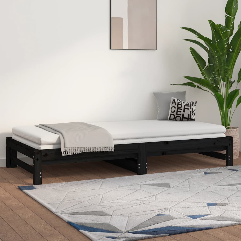 vidaXL Sofá cama extraíble madera maciza de pino negro 2x(80x200) cm