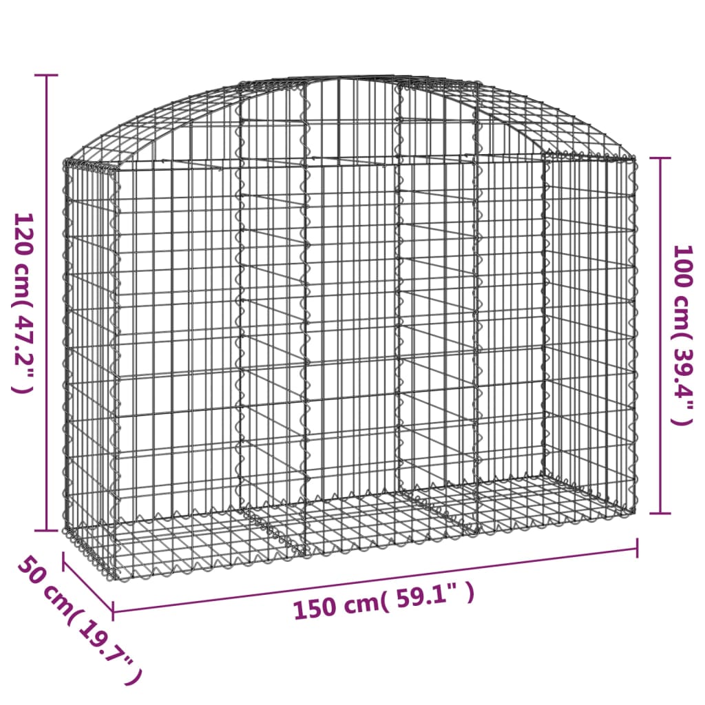 vidaXL Cesta gaviones forma arco hierro galvanizado 150x50x100/120 cm