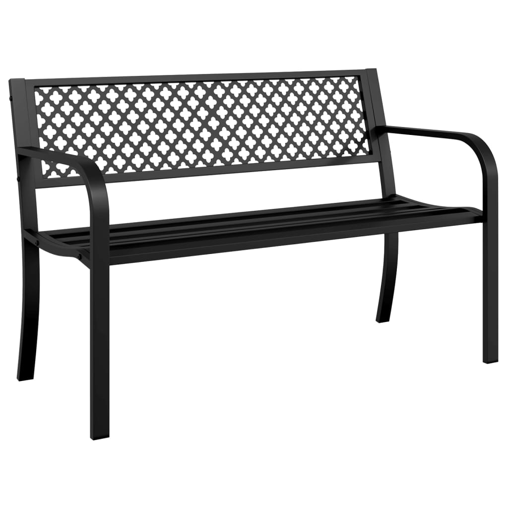 vidaXL Banco de jardín de acero negro 119 cm