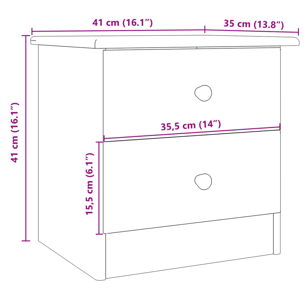 vidaXL Mesita de noche ALTA madera maciza de pino blanco 41x35x41 cm