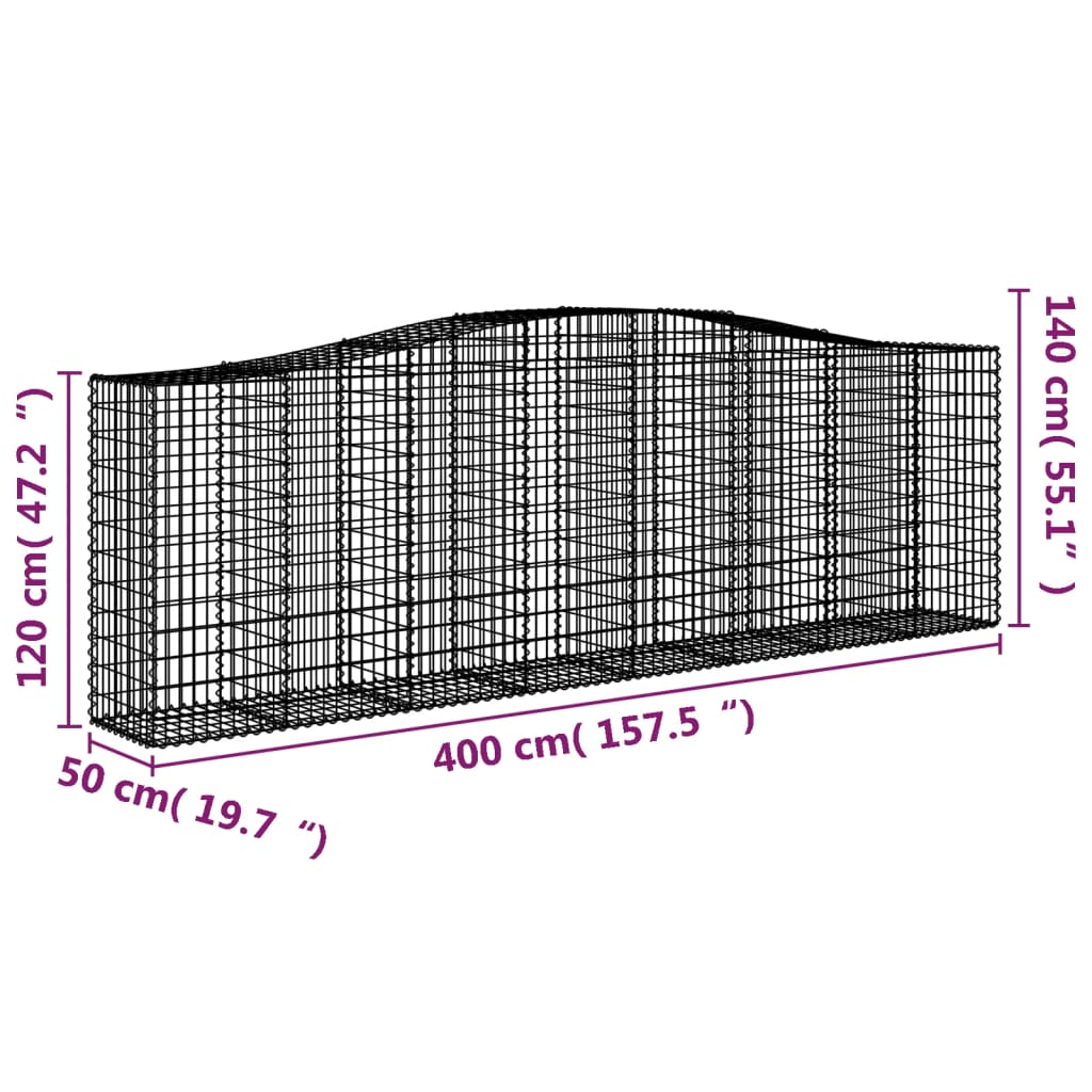 vidaXL Cestas de gaviones 2 uds forma de arco hierro 400x50x120/140 cm