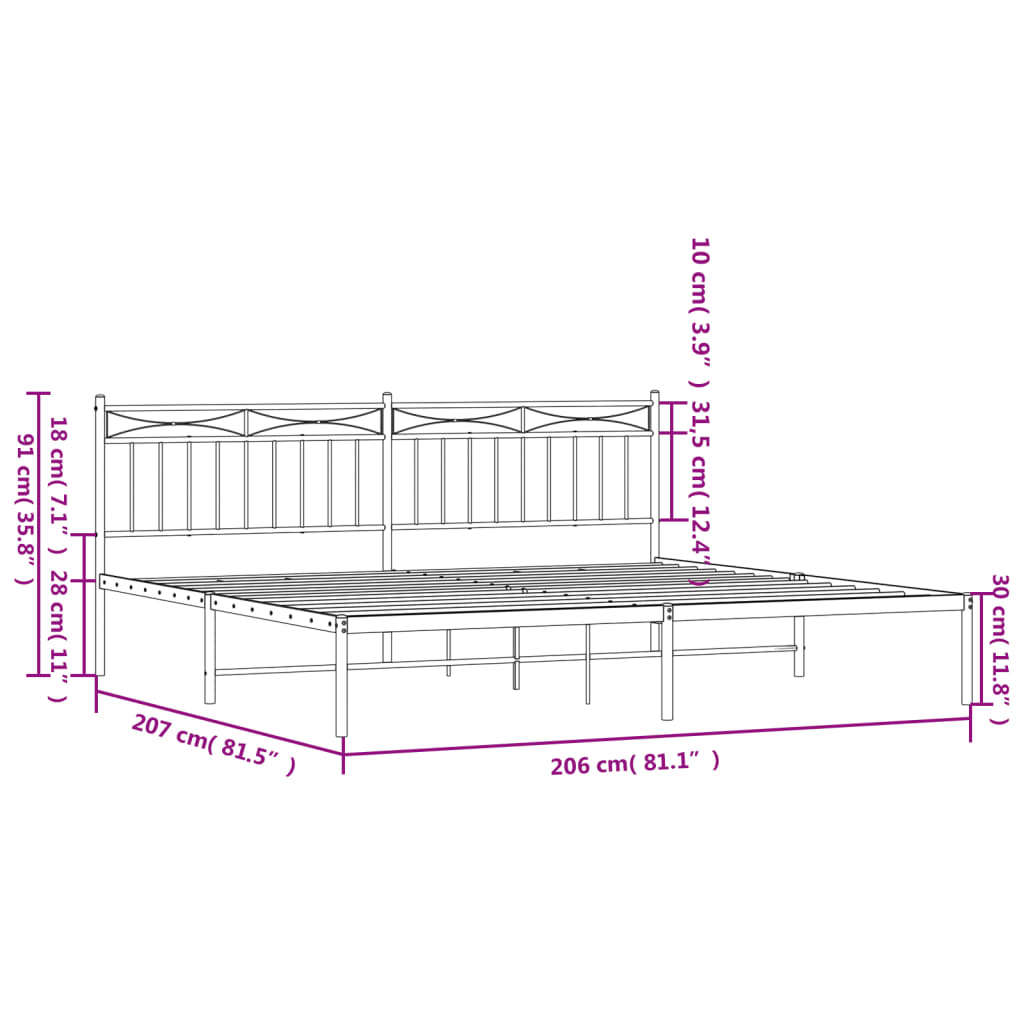 vidaXL Estructura cama sin colchón con cabecero metal blanco 200x200cm