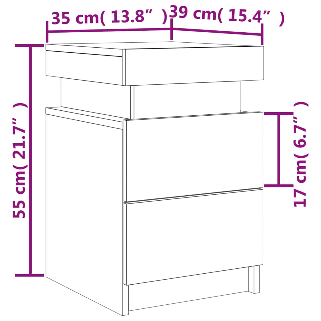 vidaXL Mesitas de noche con luces LED 2 unidades blanco 35x39x55 cm