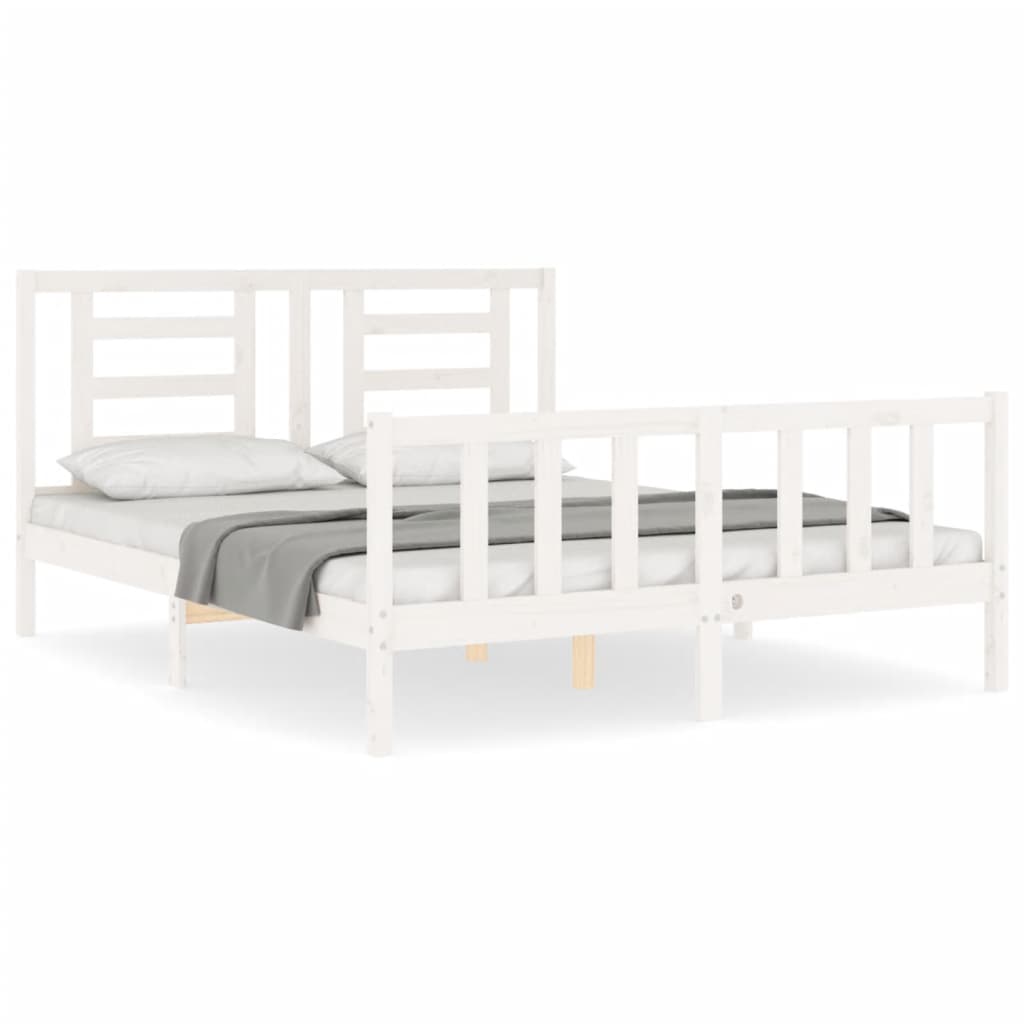 vidaXL Estructura de cama matrimonio con cabecero madera maciza blanco