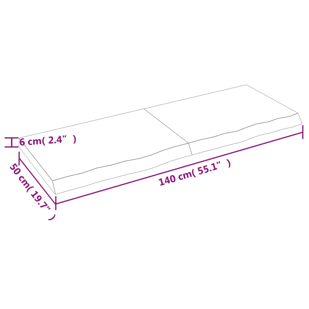 vidaXL Tablero mesa madera roble tratada marrón claro 140x50x(2-6) cm