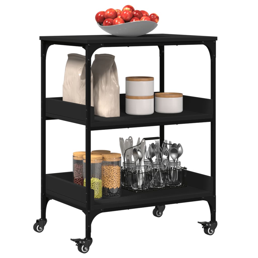 vidaXL Carrito de cocina madera de ingeniería negro 60x41x80,5 cm