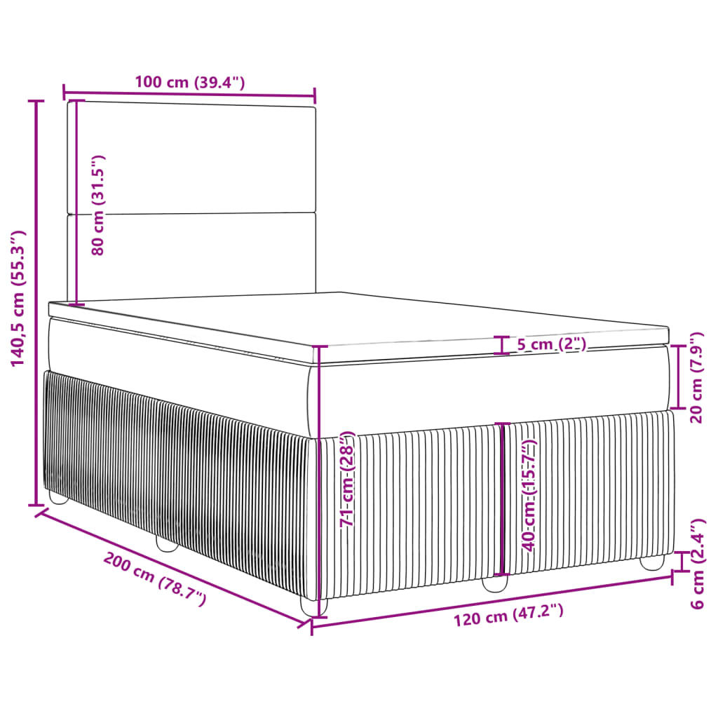 vidaXL Cama box spring con colchón tela gris claro 120x200 cm