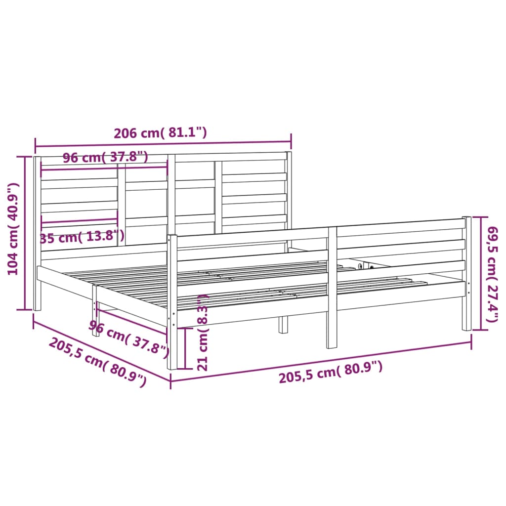 vidaXL Estructura de cama sin colchón madera maciza 200x200 cm