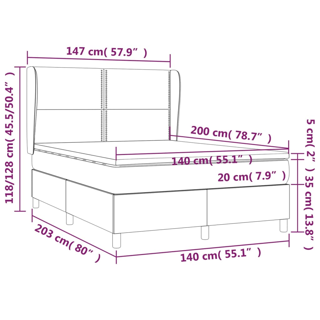 vidaXL Cama box spring con colchón terciopelo gris claro 140x200 cm