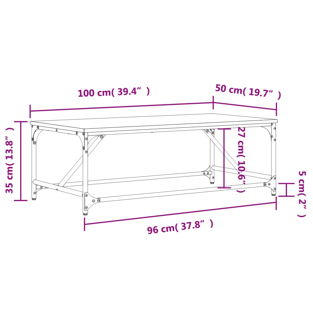 vidaXL Mesa de centro madera contrachapada marrón roble 100x50x35 cm