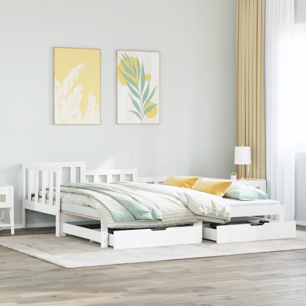 vidaXL Sofá cama nido con cajones madera maciza pino blanca 80x200 cm