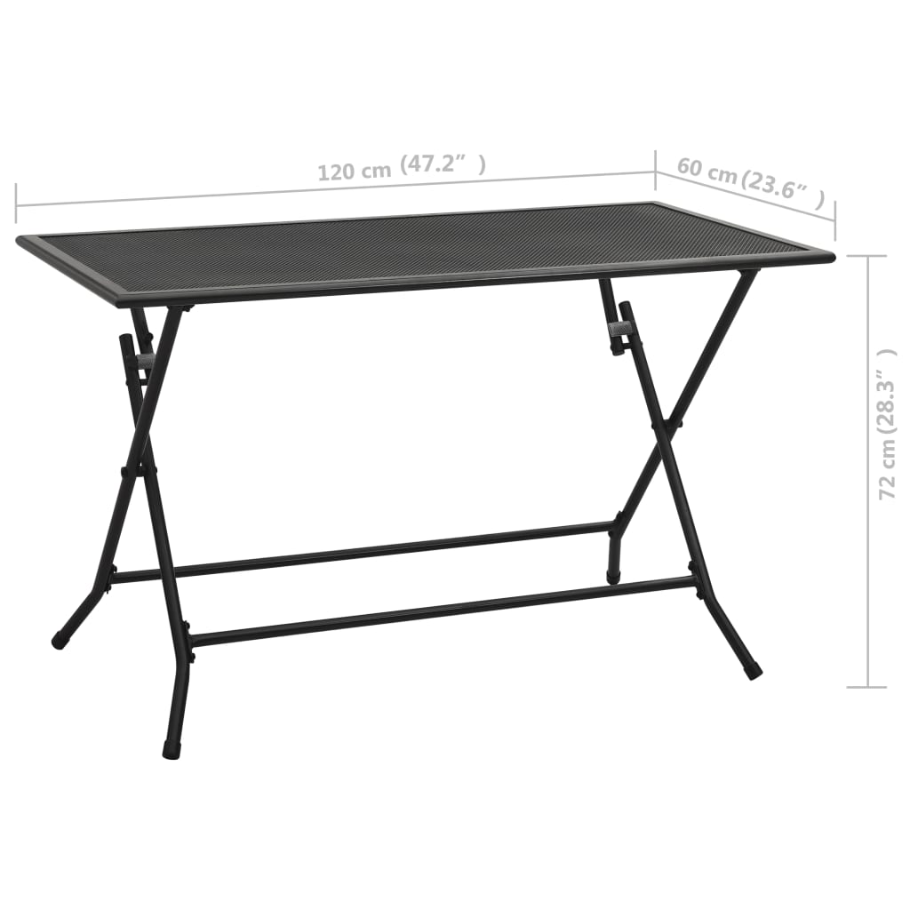 vidaXL Mesa plegable de malla de acero antracita 120x60x72 cm