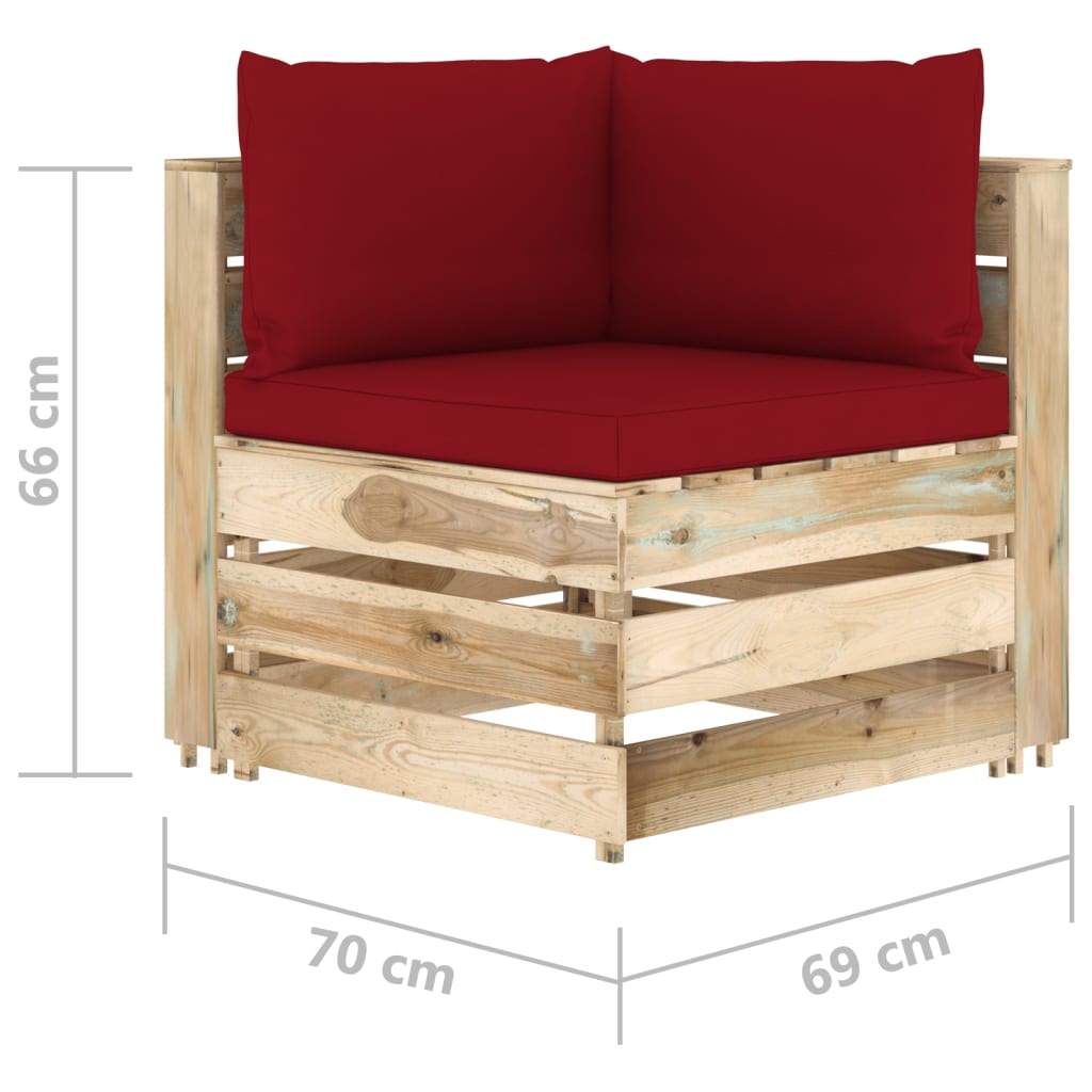 vidaXL Muebles de jardín 6 piezas con cojines madera impregnada verde