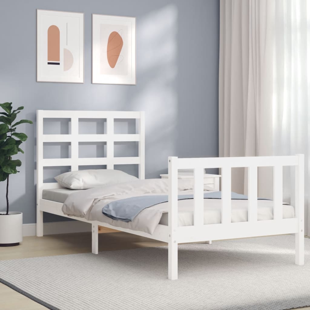 vidaXL Estructura de cama con cabecero madera maciza blanco 90x200 cm