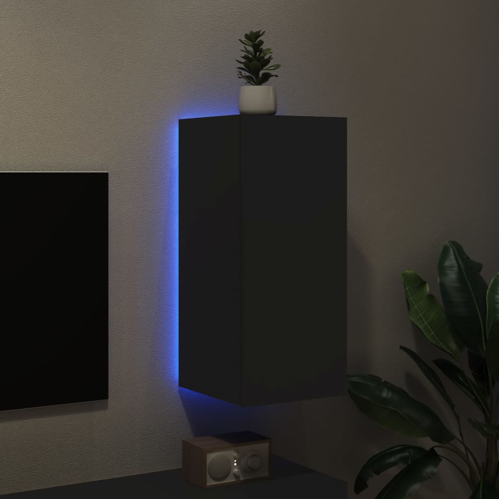 vidaXL Mueble de TV de pared con luces LED negro 30,5x35x70 cm