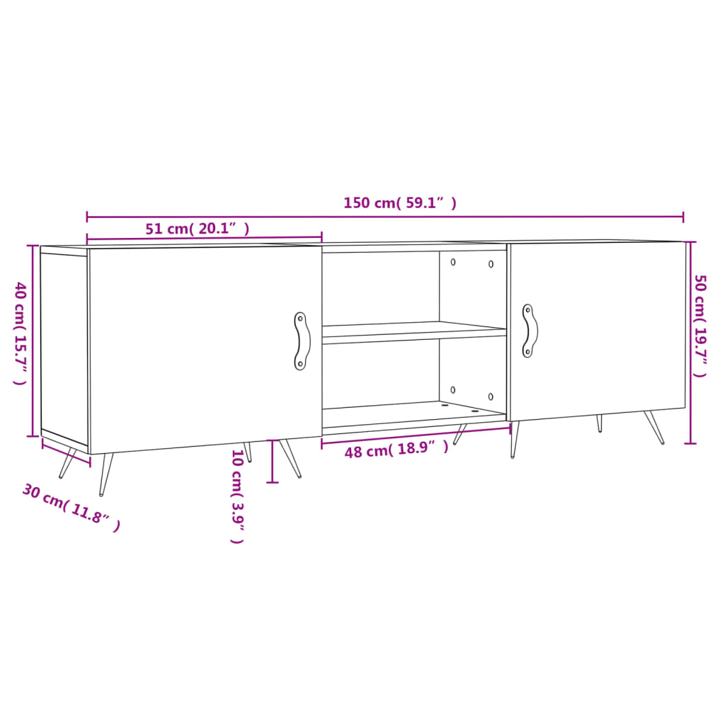 vidaXL Mueble de TV madera de ingeniería gris hormigón 150x30x50 cm