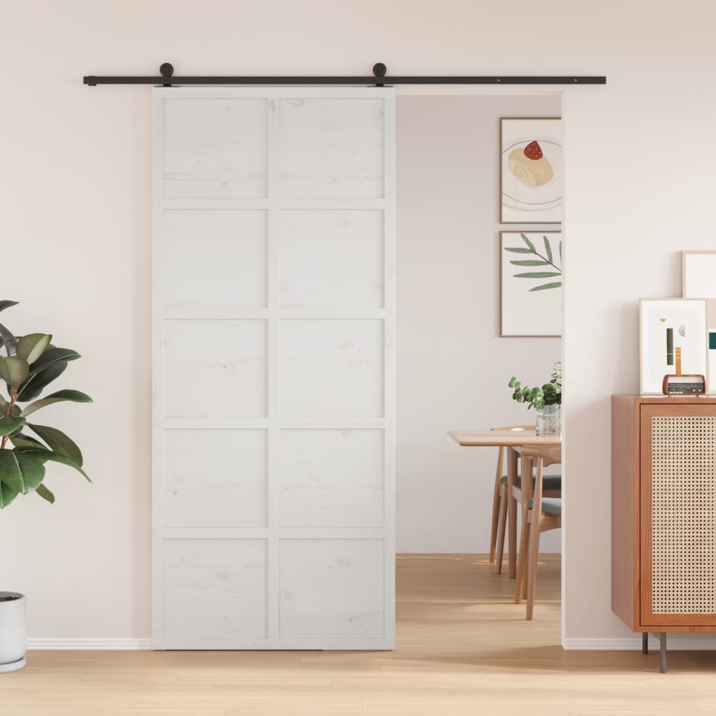 vidaXL Puerta de granero madera maciza pino blanca 90x208 cm