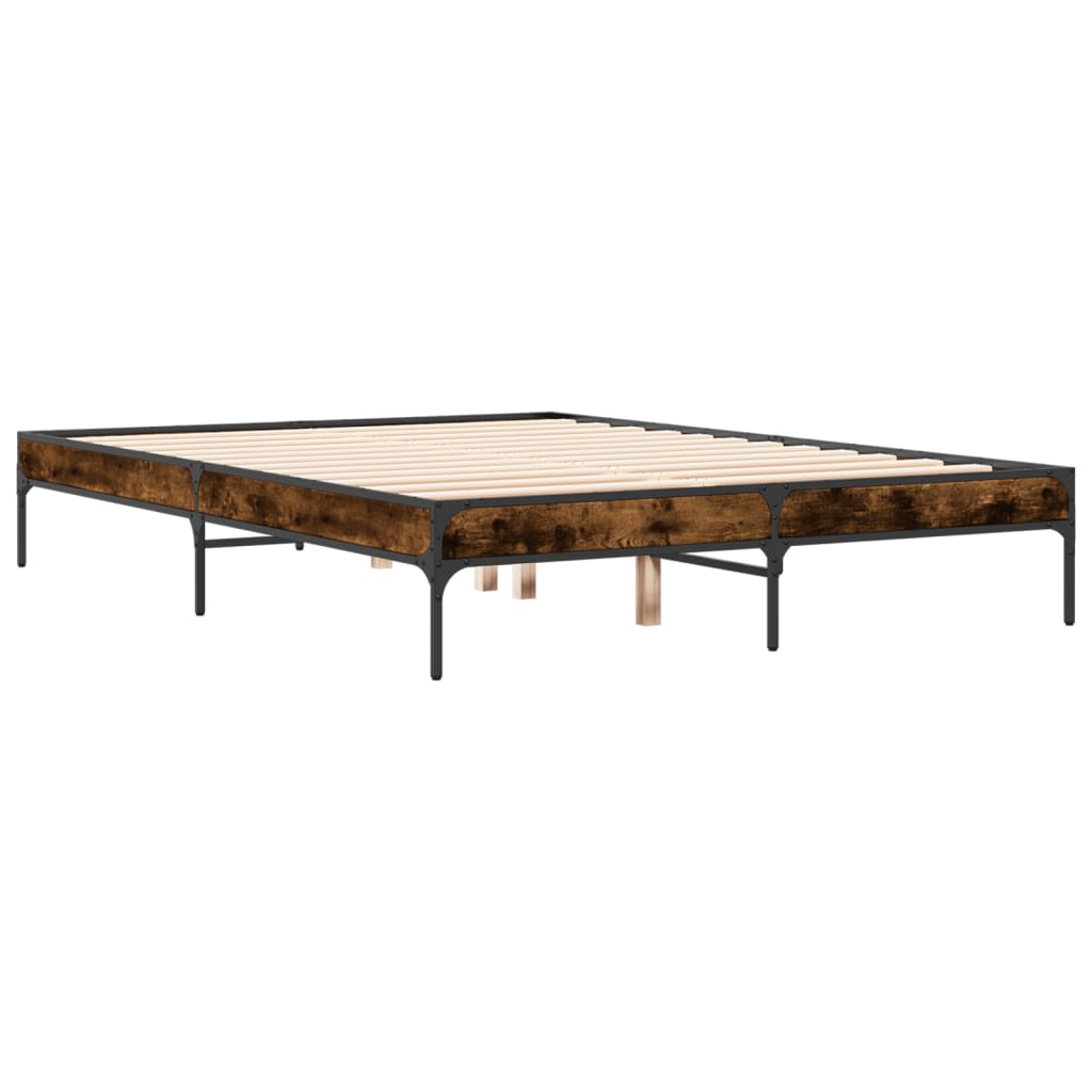 vidaXL Estructura cama madera ingeniería metal roble ahumado 140x190cm